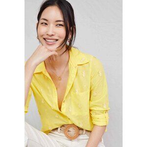 NWT Anthropologie Maeve Classic Embroidered Yellow Pineapple Cotton Buttondown